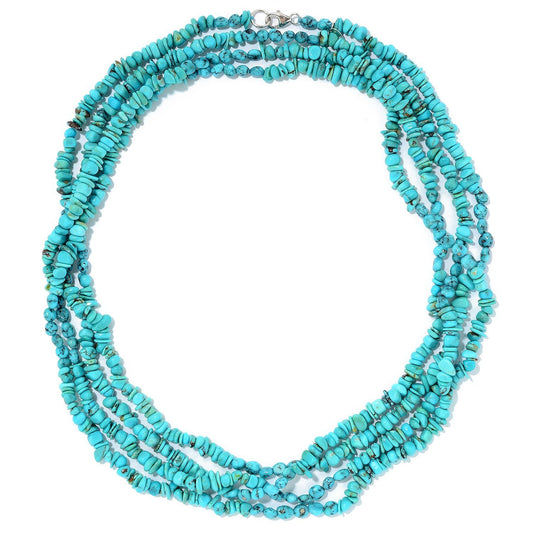 Pinctore Sterling Silver 80" American & Mexican Spider Web Turquoise Necklace - pinctore