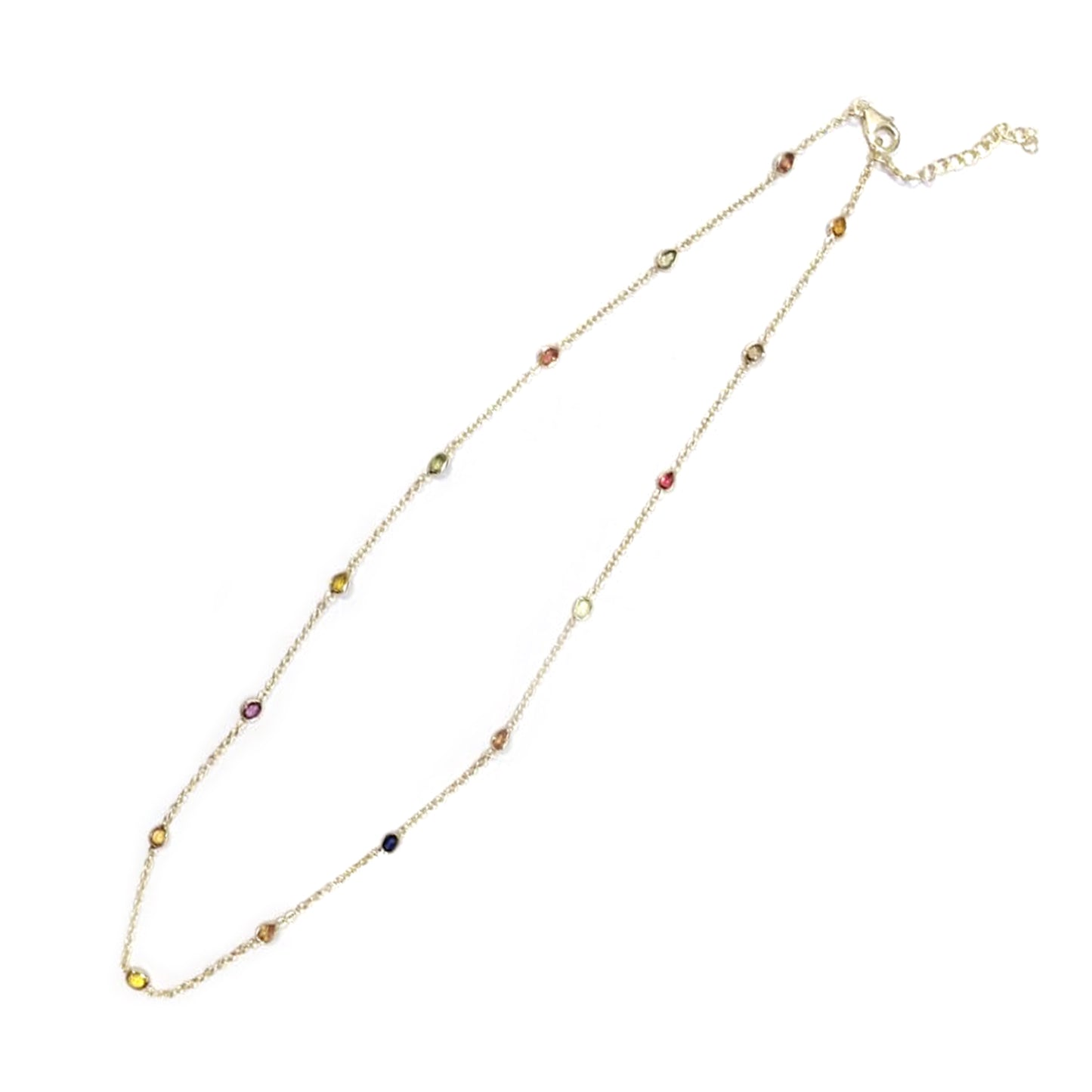 925 Sterling Silver Yellow Plated Multi Sapphire Station Necklace - Pinctore