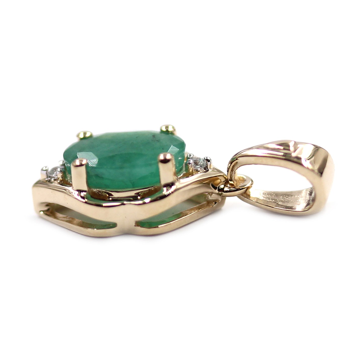 10k Yellow Gold Emerald, Diamond Pendant Necklace, 18"+2" Extender - Pinctore