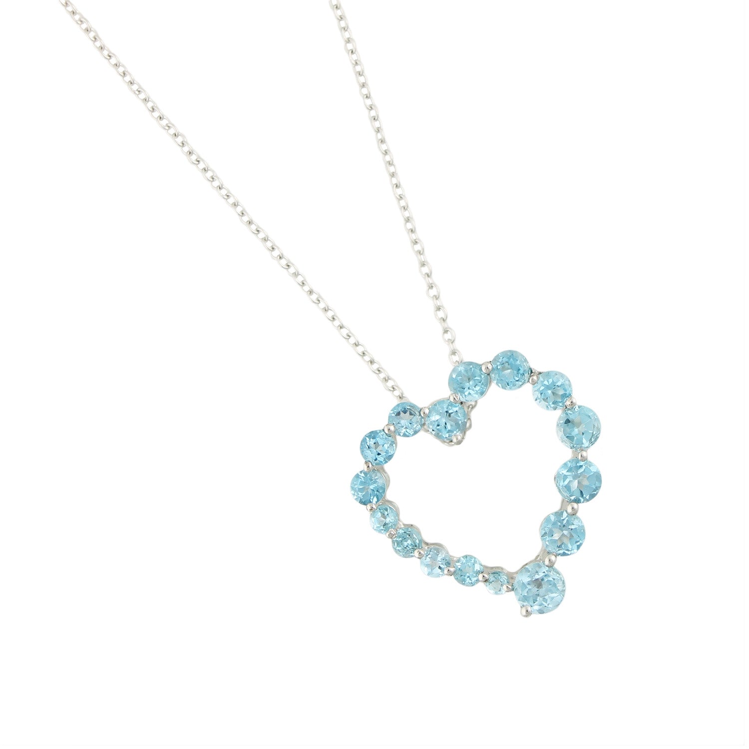 Pinctore Sterling Silver 3.09ctw Swiss Blue Topaz Heart Pendant 0.93'L with 18' Chain - pinctore