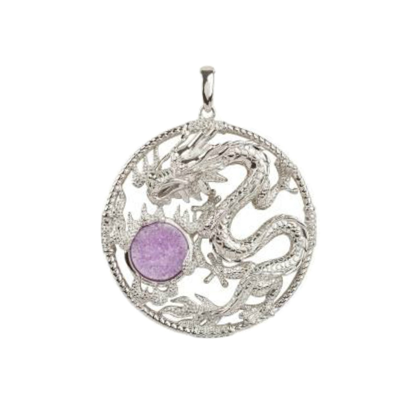 925 Sterling Silver Lavendar Drusy, White Natural Zircon Pendant - Pinctore