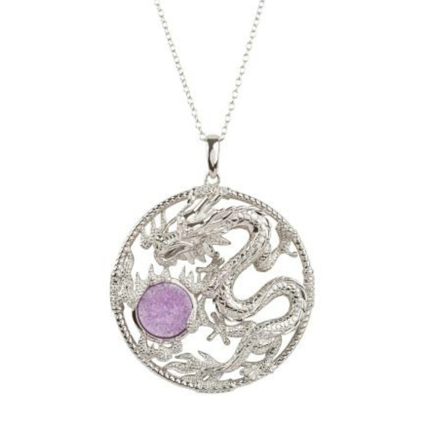 925 Sterling Silver Lavendar Drusy, White Natural Zircon Pendant - Pinctore