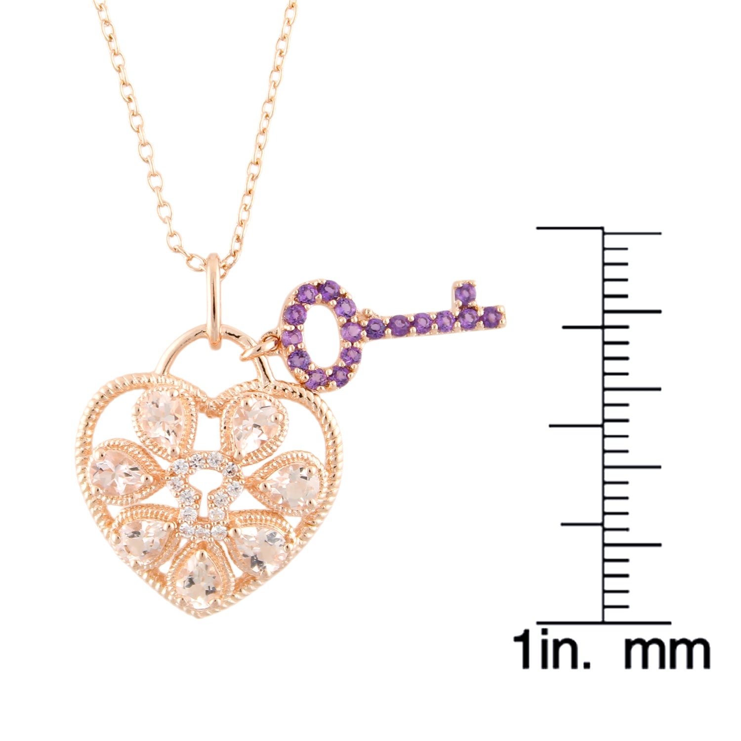 Sterling Silver Rose Morganite and Multi-gemstone Heart Lock Pendant - Pinctore