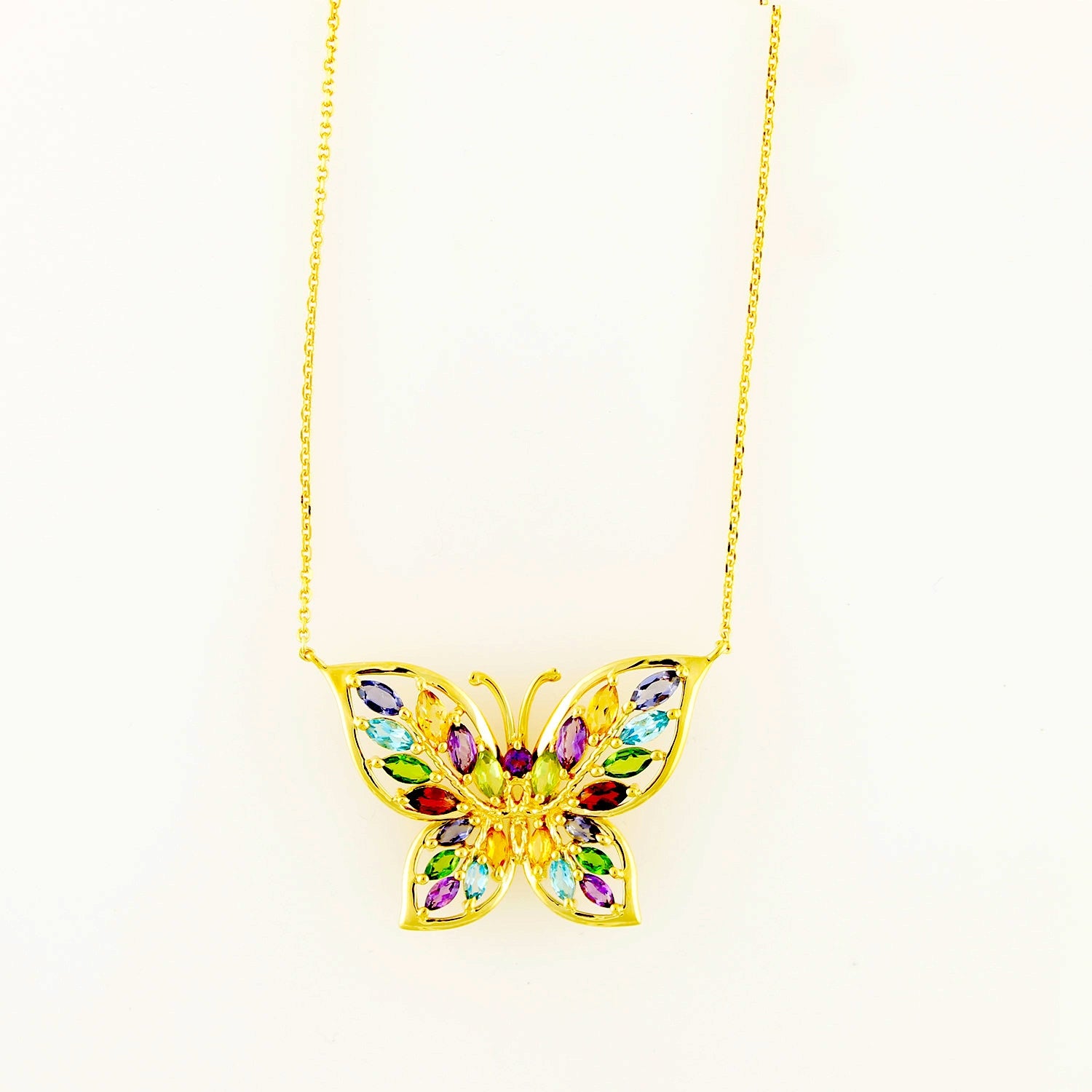 Pinctore Yellow Gold o/Silver 3ctw Chrome Diopside Butterfly 0.93'L Pendant & 18' Chain - pinctore