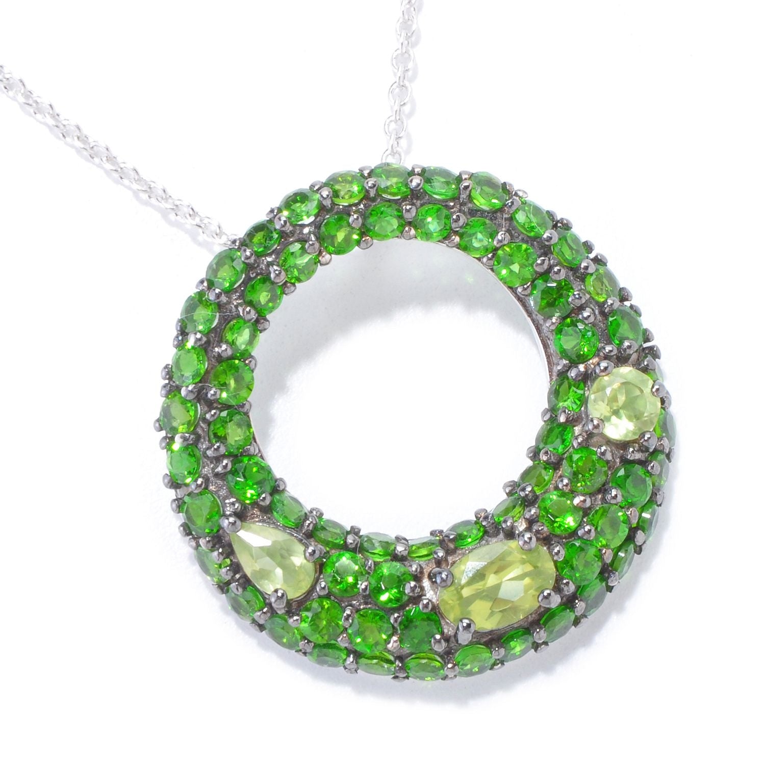 Pinctore Sterling Silver 3.89ctw Chrome Diopside 1.00'L Circle Pendant with 18' Chain - pinctore