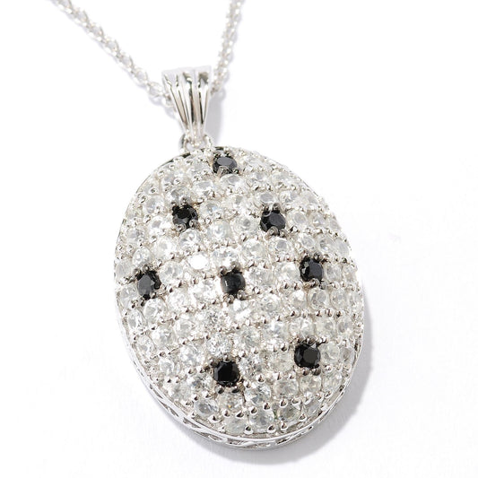 Pinctore Sterling Silver 5.00ctw White Natural Zircon Oval Pendant 1.31'L with 18' Chain - pinctore