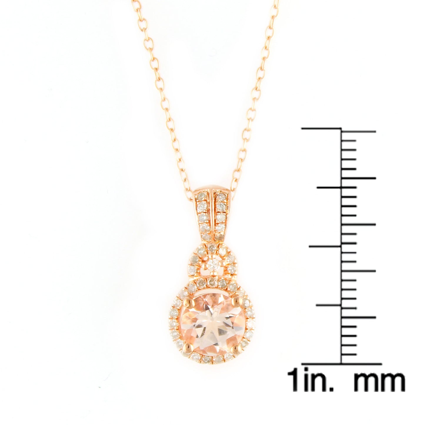 Pinctore 18K Rose Gold o/Silver 1.16ctw Morganite & Diamond Pendant 0.75'L w/ 18' Chain - pinctore