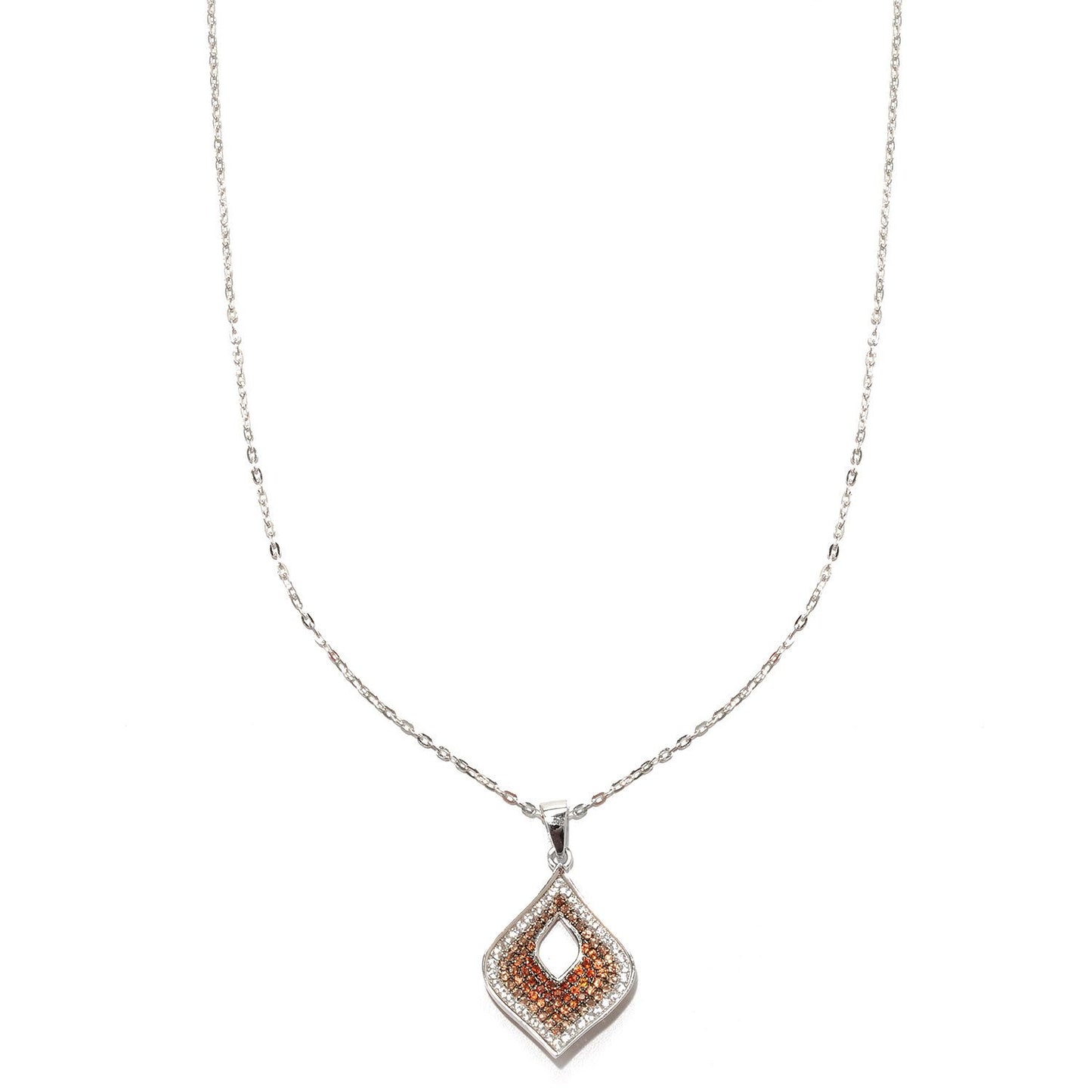 Pinctore Sterling Silver 1.53ctw Brown Zircon Diamond Shaped 1.2'L Pendant with 18' Chain - pinctore
