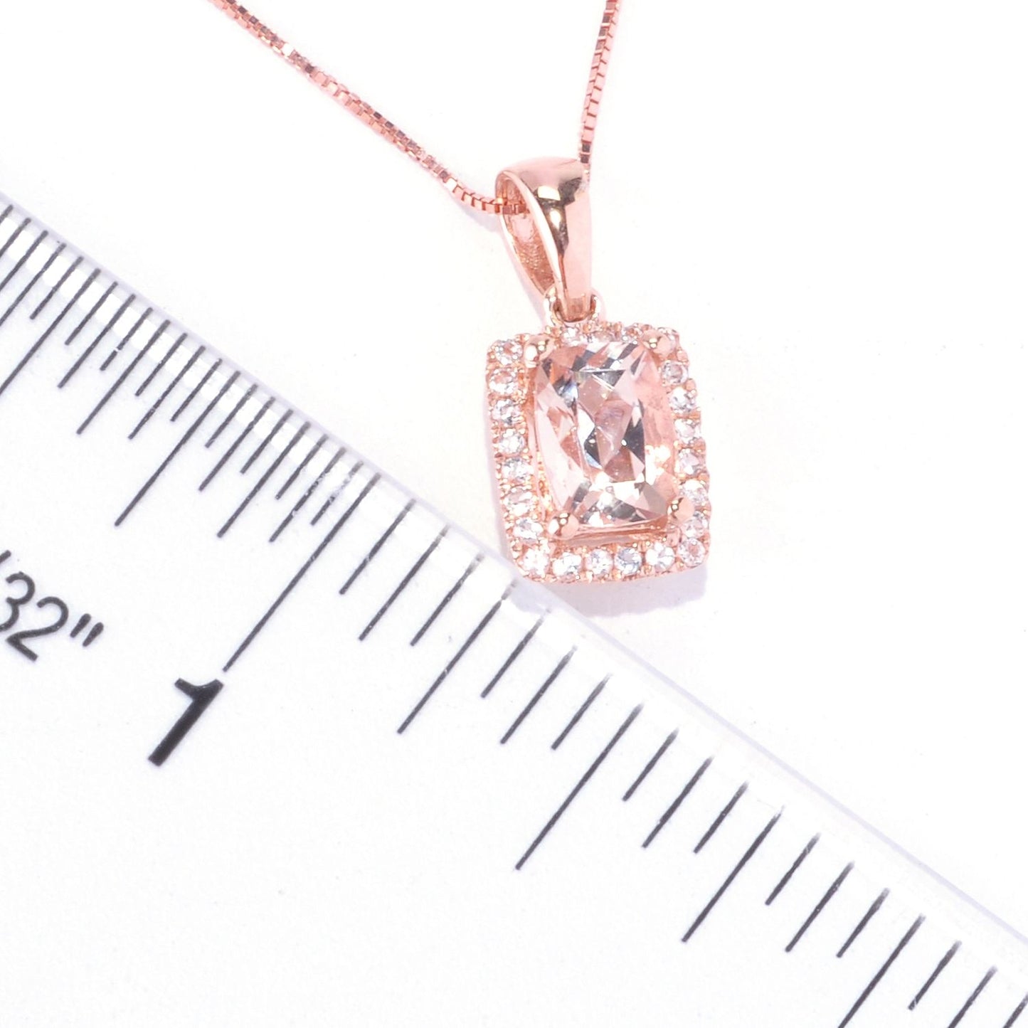 10KT Rose Gold Morganite and Diamond Halo Pendant Necklace - Pinctore