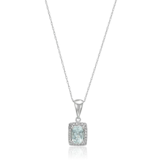 10k White Gold Aquamarine & Diamond Diana Pendant Necklace, 18" - Pinctore
