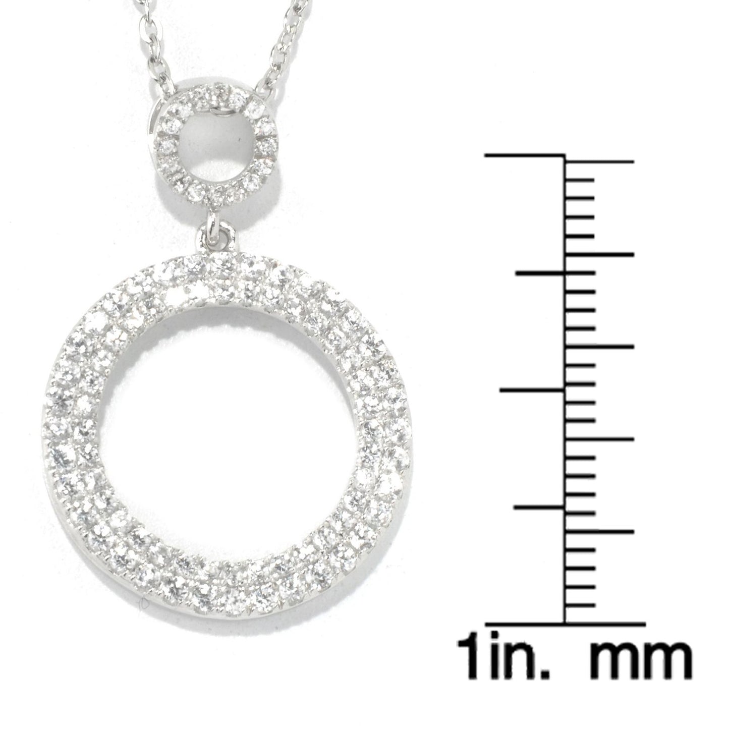 Sterling Silver White Zircon Double Circle Pendant - Pinctore