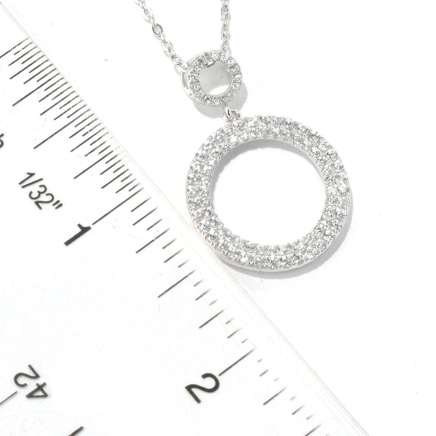 Sterling Silver White Zircon Double Circle Pendant - Pinctore