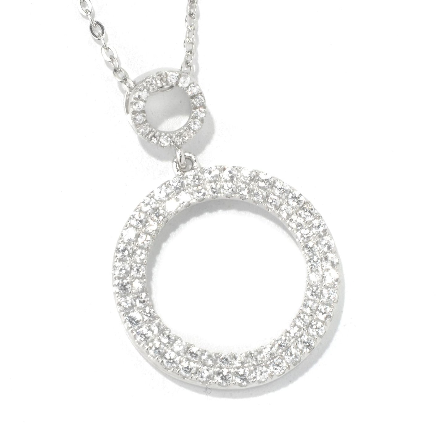 Sterling Silver White Zircon Double Circle Pendant - Pinctore