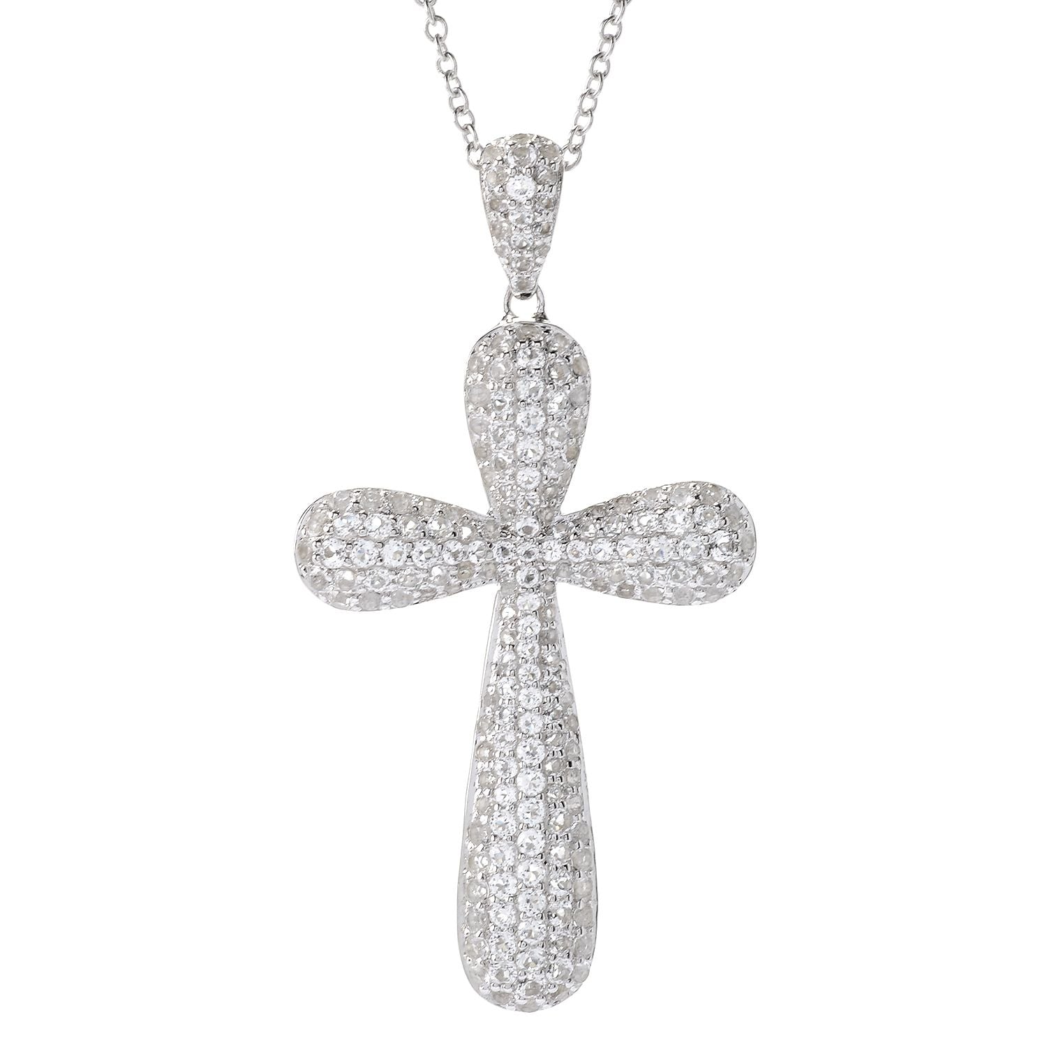 Pinctore Sterling Silver 2.6ctw White Topaz Cross Shaped Pendant with 18' Chain - pinctore