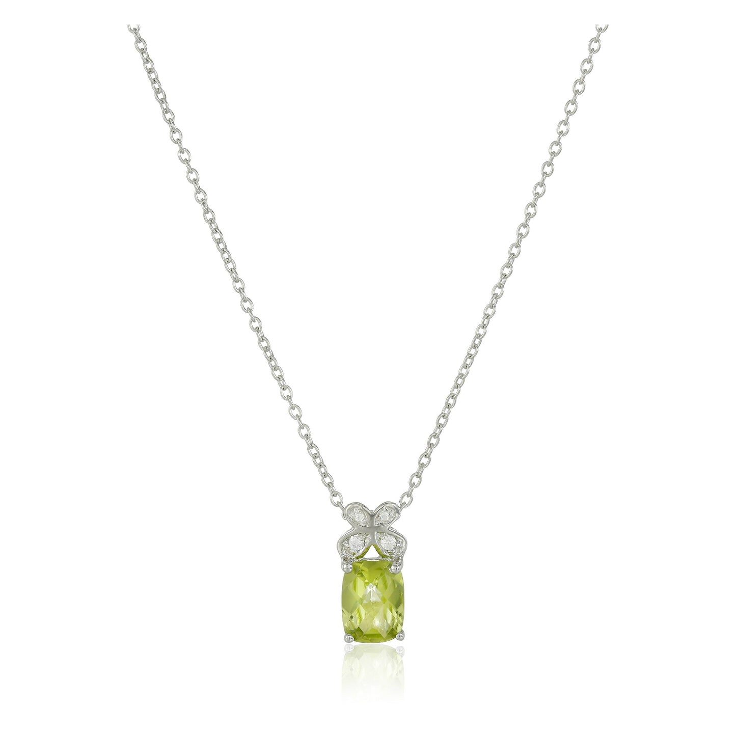 Ster Silver Peridot Created White Sapphire Butterfly Pendant Necklace - Green - Pinctore