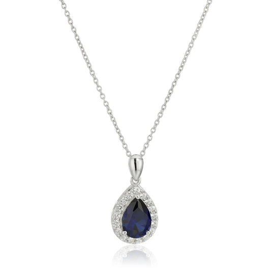 Sterling Silver Created Blue Sapphire Pendant Necklace, 18" - Pinctore