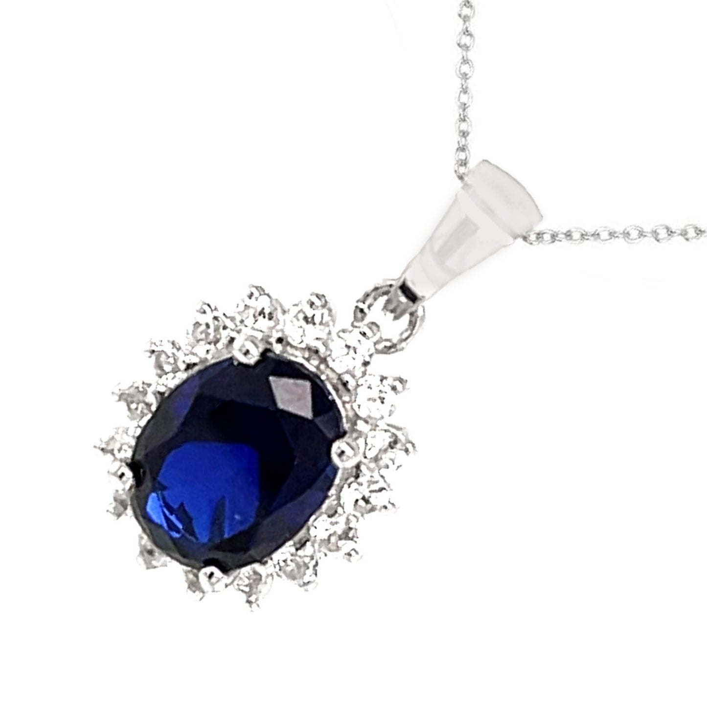 925 Sterling Silver Created Blue Sapphire, White Topaz Pendant - Pinctore