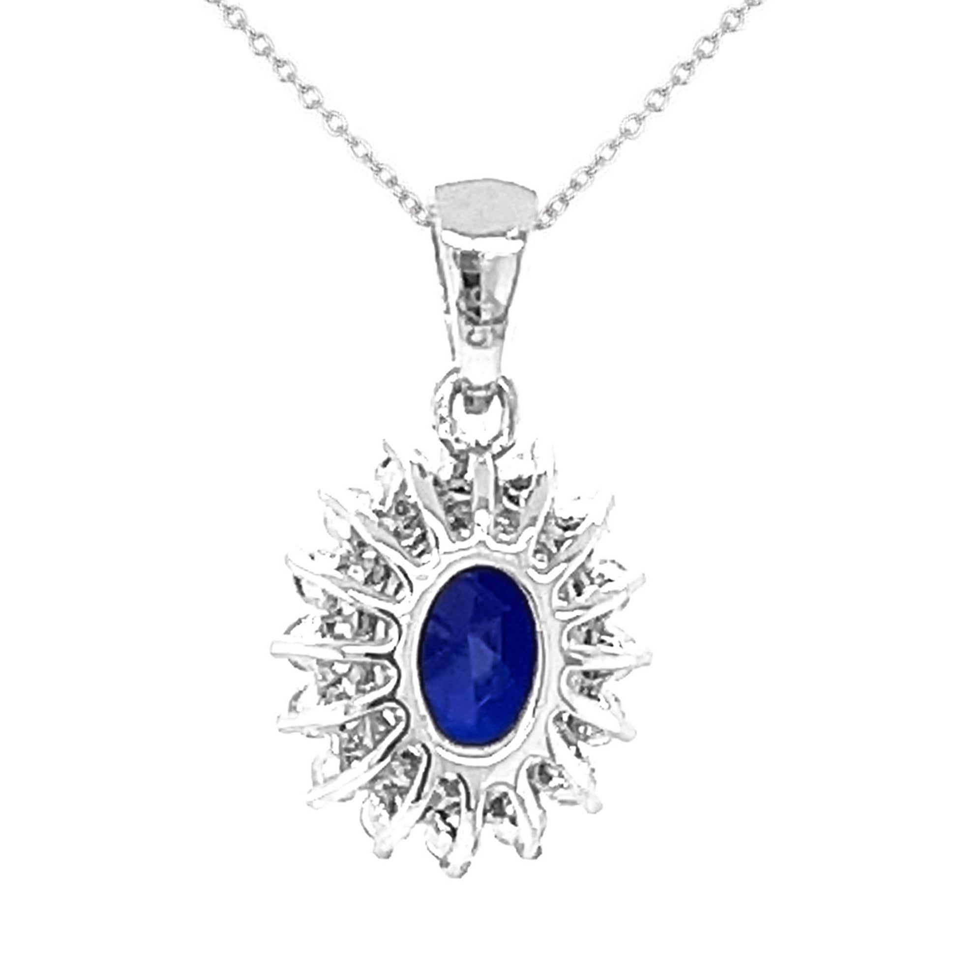 925 Sterling Silver Created Blue Sapphire, White Topaz Pendant - Pinctore