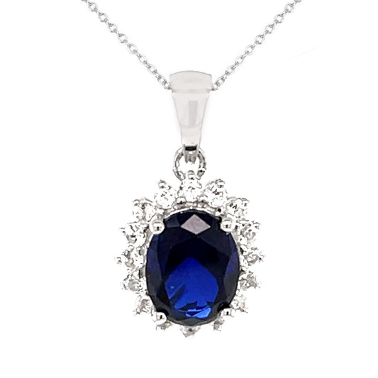 925 Sterling Silver Created Blue Sapphire, White Topaz Pendant - Pinctore