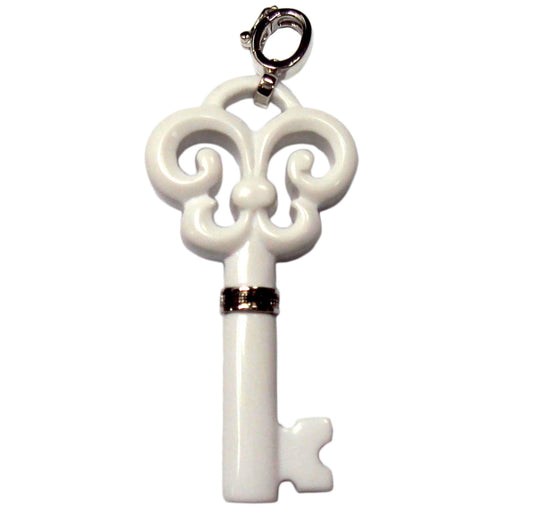 Pinctore Sterling Silver 34.95ctw White Agate Key Shaped 2.5'L Pendant with 18' Chain - pinctore