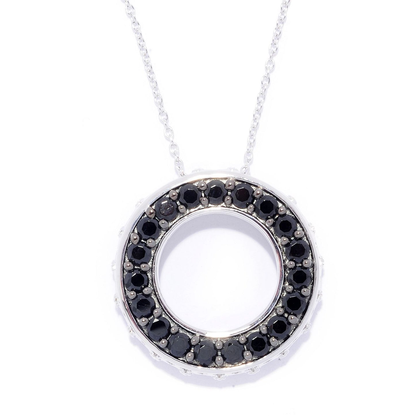 Pinctore Sterling Silver 2.61ctw Black Spinel Circle of Life Necklace with 18' Chain - pinctore