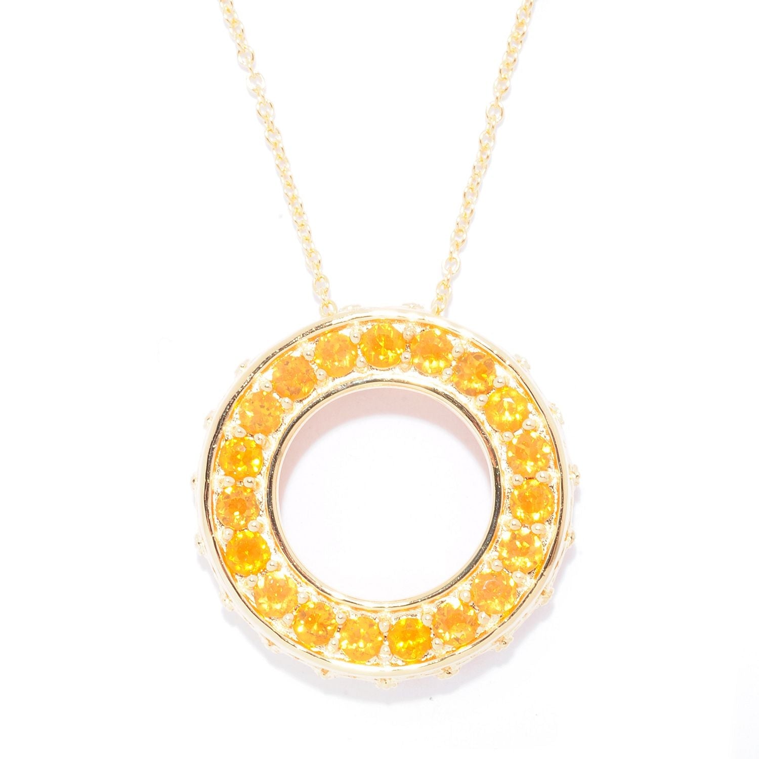 Pinctore SS/18K Yellow Gold Vermeil 1.4ctw Fire Opal Circle of Life Pendant with 18'Chain - pinctore