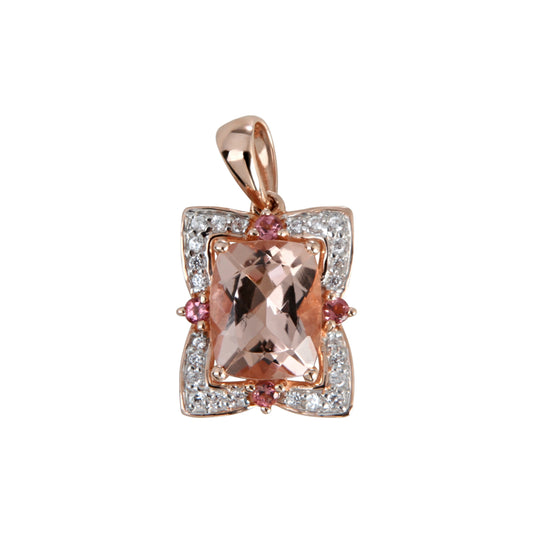 14k Rose Gold Morganite Pink Tourmaline and 1/6ct TDW Diamond Pendant - Pinctore