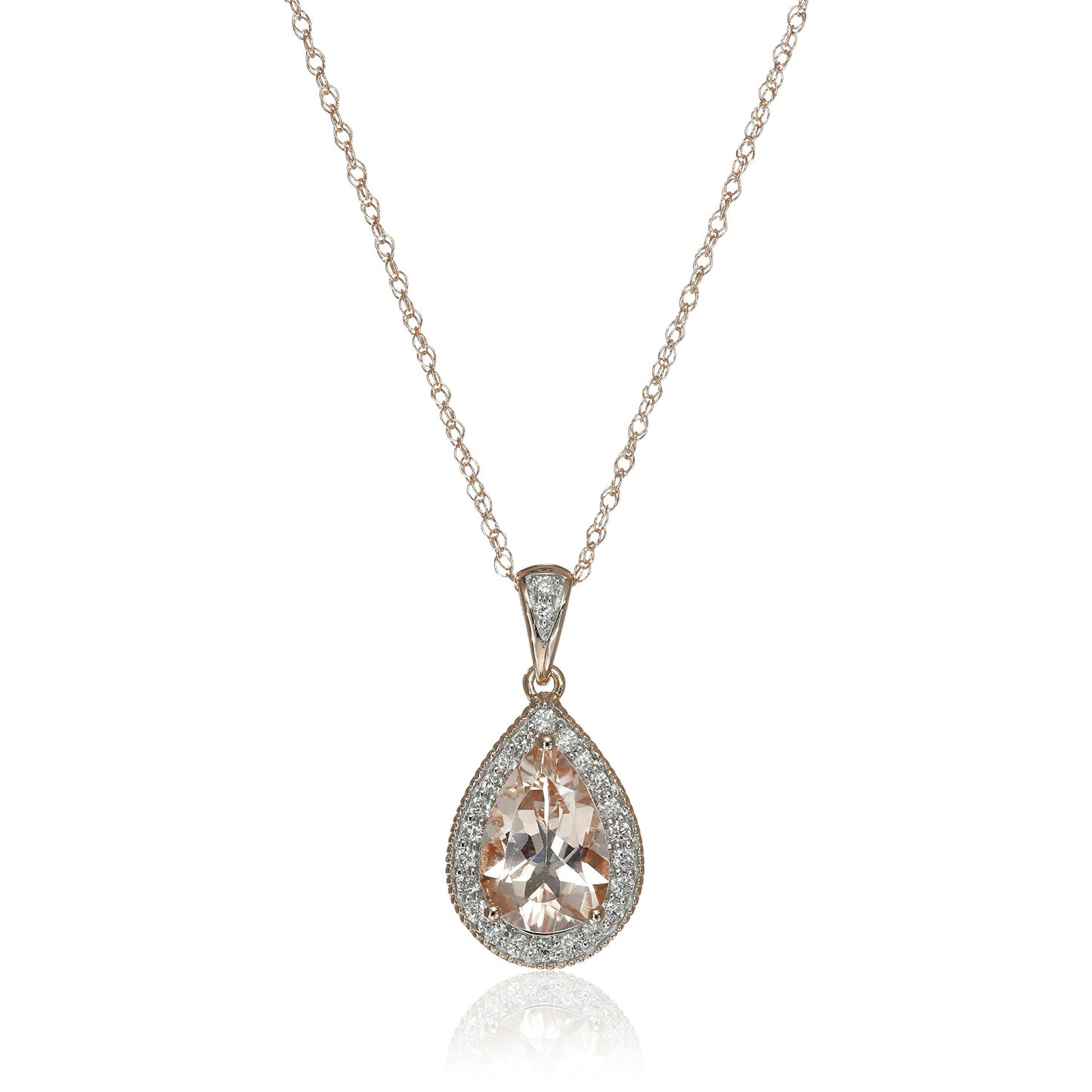 14k Rose Gold Morganite and Diamond Solitaire Pendant Necklace (1/2cttw, H-I Color, I1-I2 Clarity), 18" - Pinctore