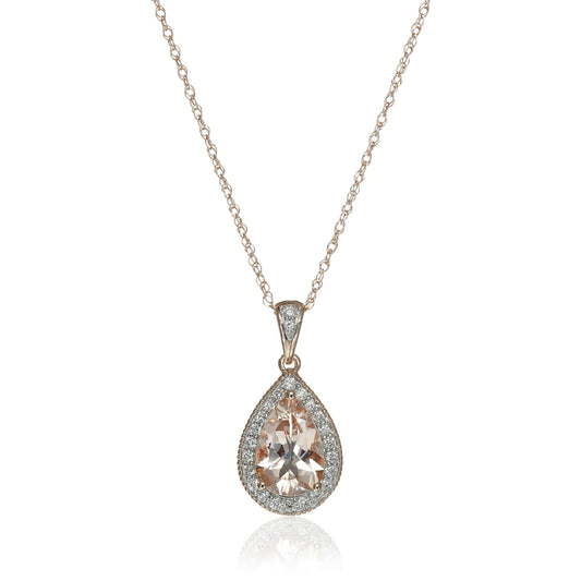 14k Rose Gold Morganite and Diamond Solitaire Pendant Necklace (1/2cttw, H-I Color, I1-I2 Clarity), 18" - Pinctore