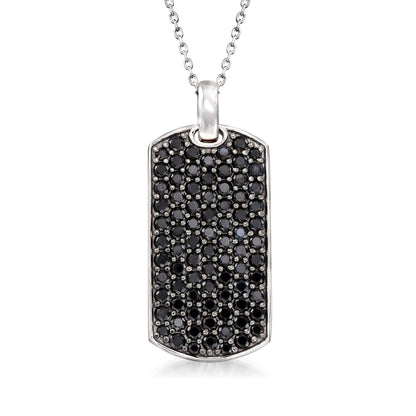 Sterling Silver Pave Black Spinel Necklace with Chain and Cord - Pinctore