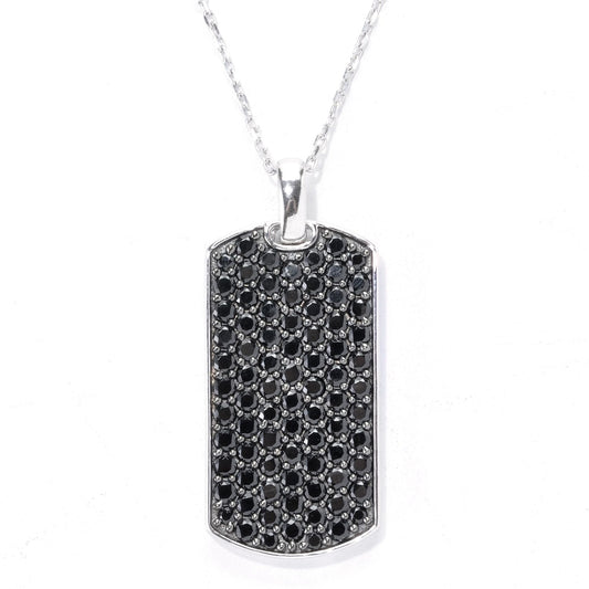 Sterling Silver Pave Black Spinel Necklace with Chain and Cord - Pinctore