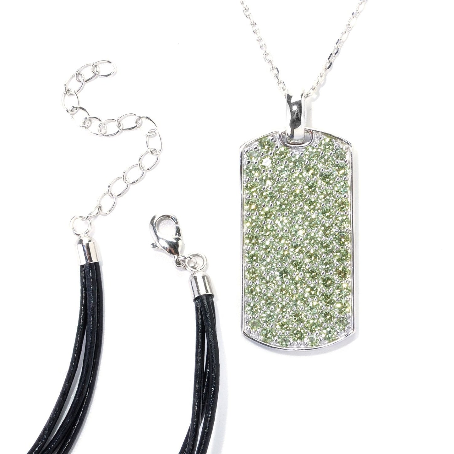 Sterling Silver Pave Peridot Necklace with Chain and Cord - Pinctore