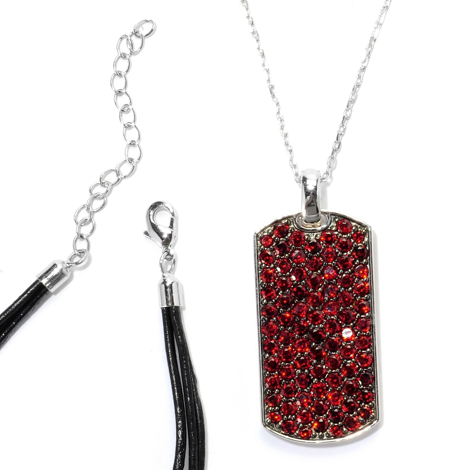 Sterling Silver Pave Red Garnet Necklace with Chain and Cord - Pinctore
