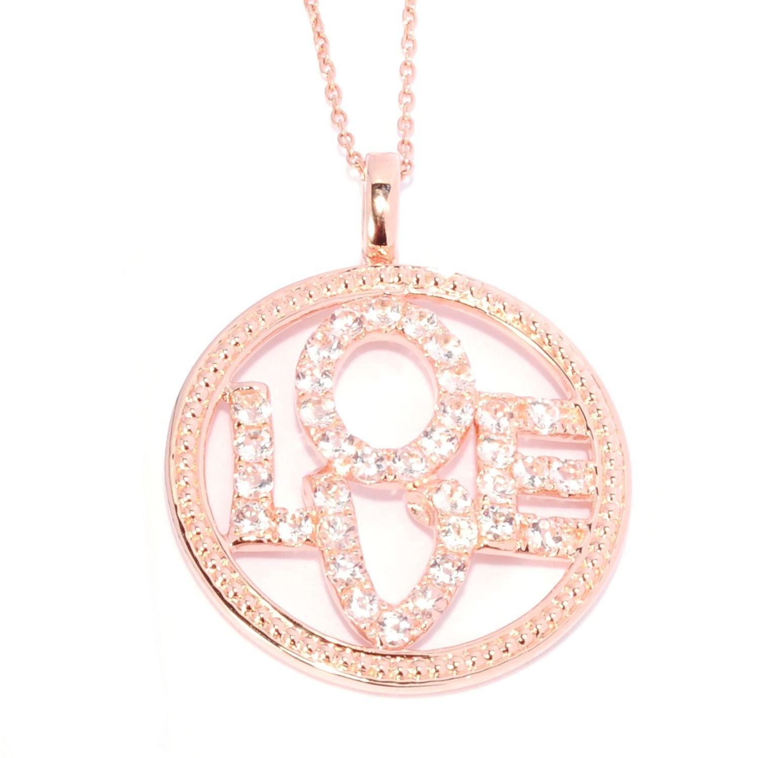 Pinctore Rose Gold Over Silver 1.7ctw Morganite 1.5'L Love Medallion Pendant W/ 18' Chain - pinctore