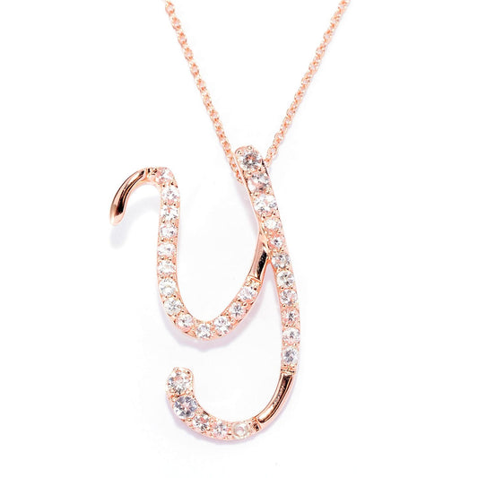 18k Rose Gold over Sterling Silver Round Morganite Initial Y Necklace - Pinctore