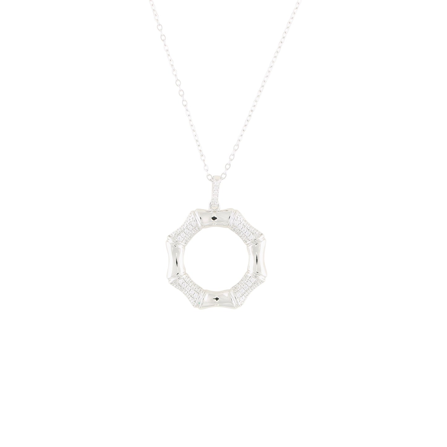 Pinctore Sterling Silver 0.15ctw White CZ 1.25'L Octagon Shaped Pendant with 18' Chain - pinctore