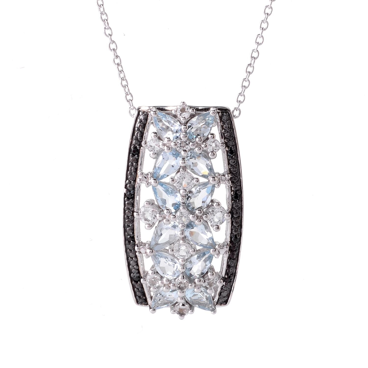 Pinctore Sterling Silver 2.94ctw Aquamarine Cluster Pendant 1.25'L with 18' Chain - pinctore