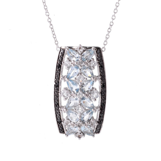 Pinctore Sterling Silver 2.94ctw Aquamarine Cluster Pendant 1.25'L with 18' Chain - pinctore
