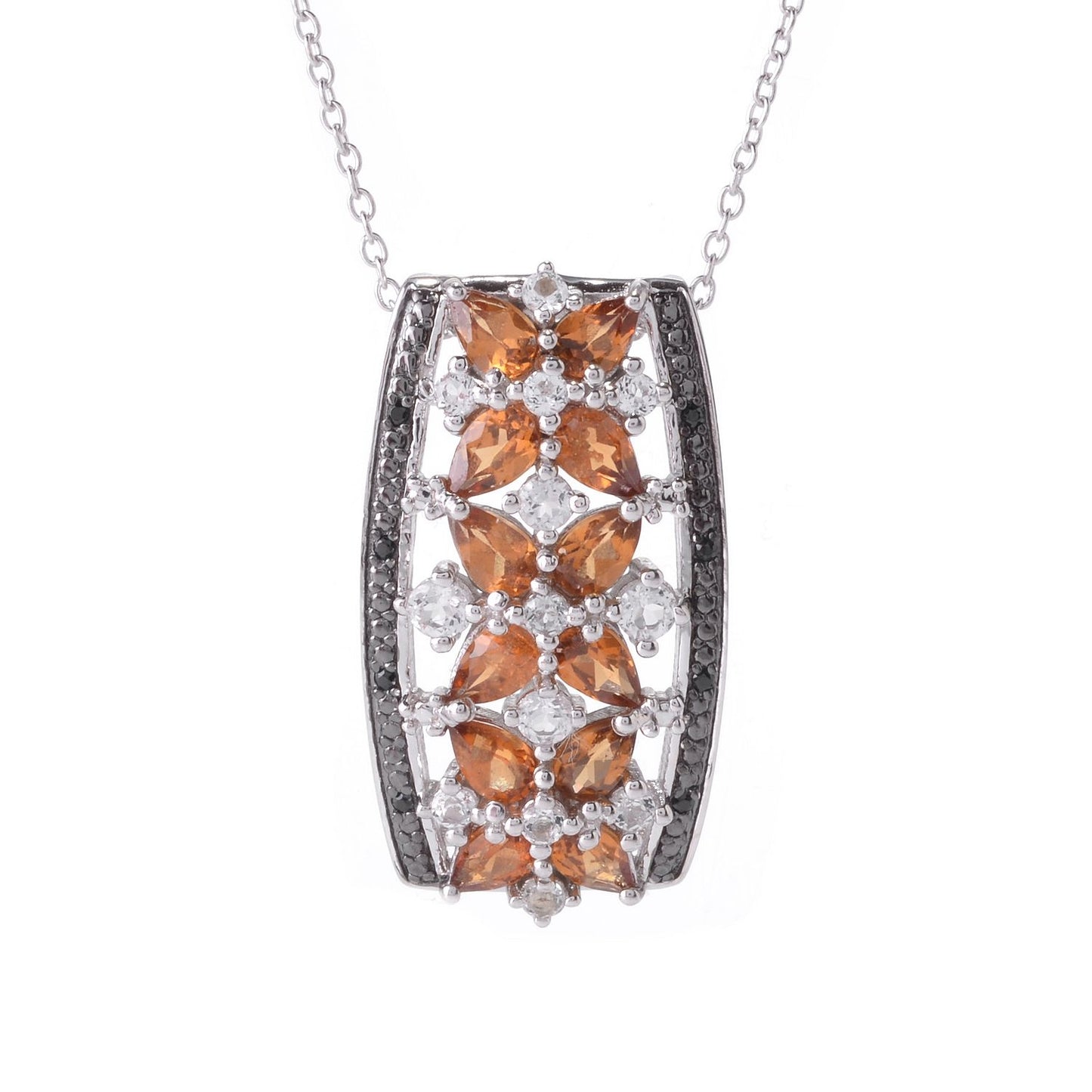 Pinctore Sterling Silver 3.83ctw Hessonite Garnet Cluster Pendant 1.25'L with 18' Chain - pinctore
