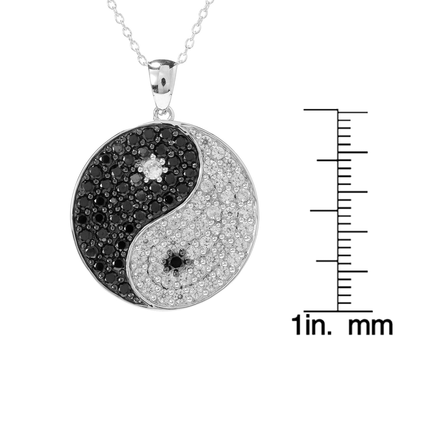 Rhodium-plated Silver 3 7/8ct TGW White Zircon and Black Spinel Pendant Necklace - Pinctore