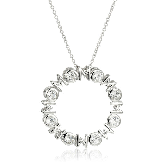 Sterling Silver Multi Mom Pendant Necklace, 18" - White - Pinctore