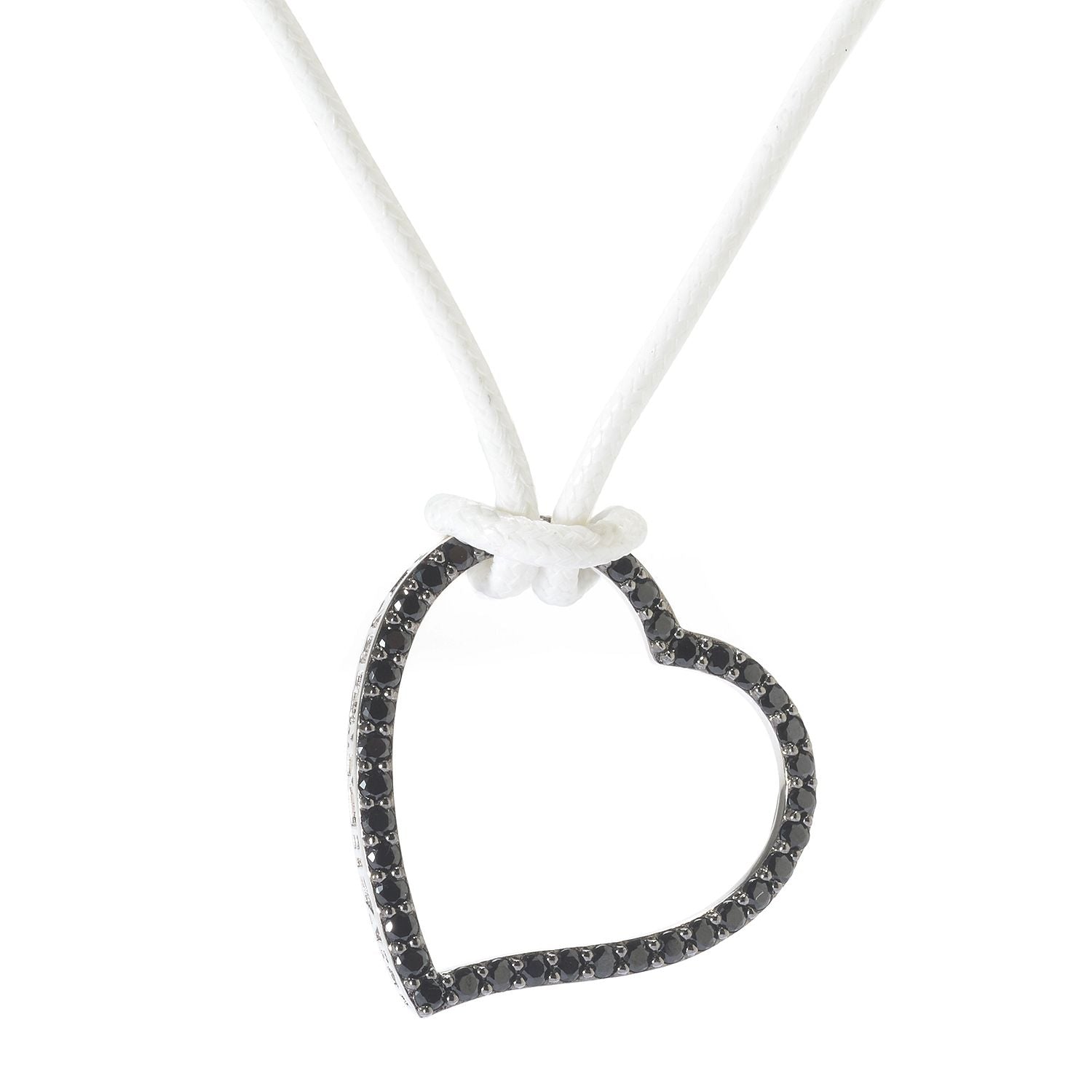 Pinctore Sterling Silver 1.88ctw Black Spinel 'Love with All My Heart' Pendant with Cord - pinctore