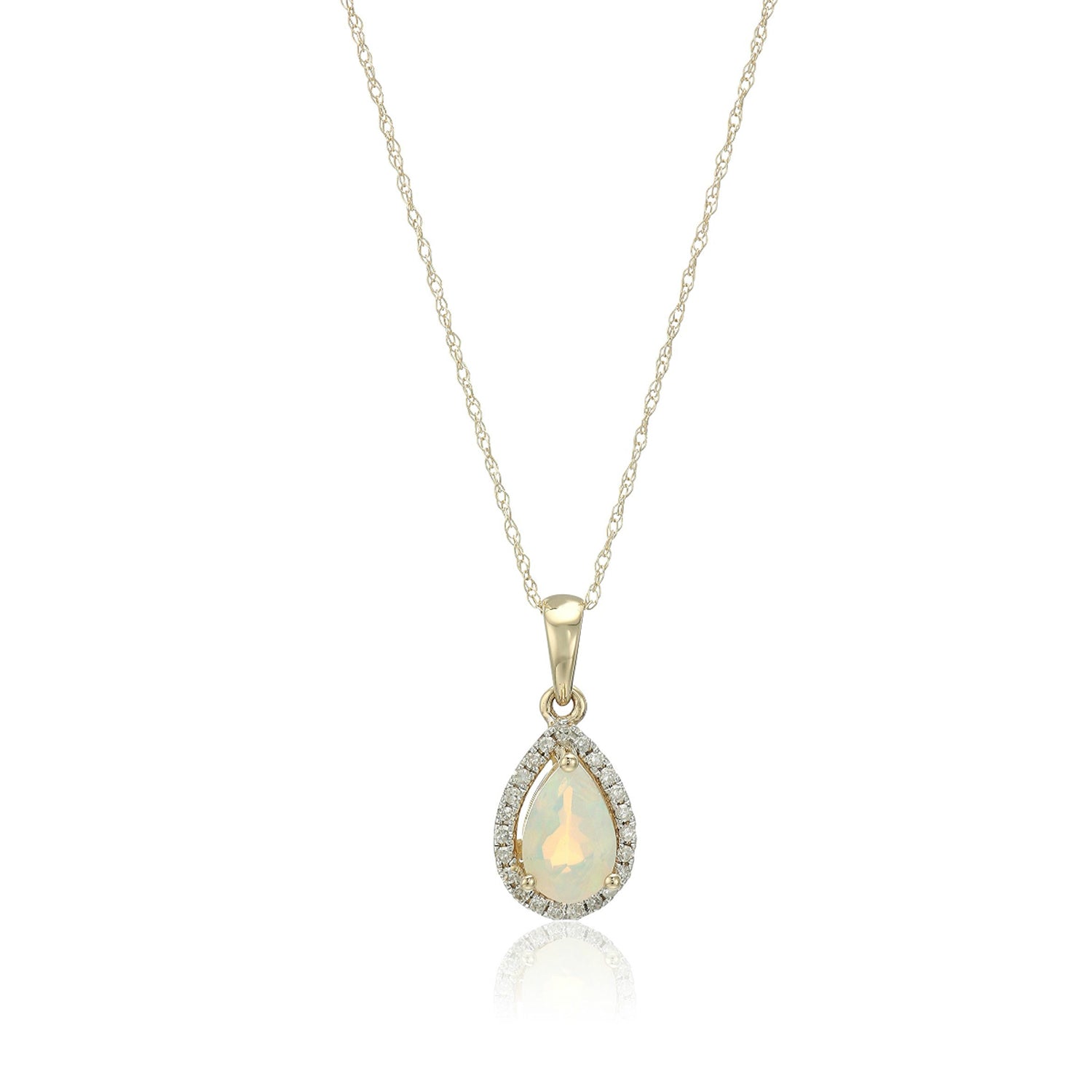 10k Yellow Gold Ethiopian Opal, Diamond Princess Diana Necklace, 18" - Pinctore