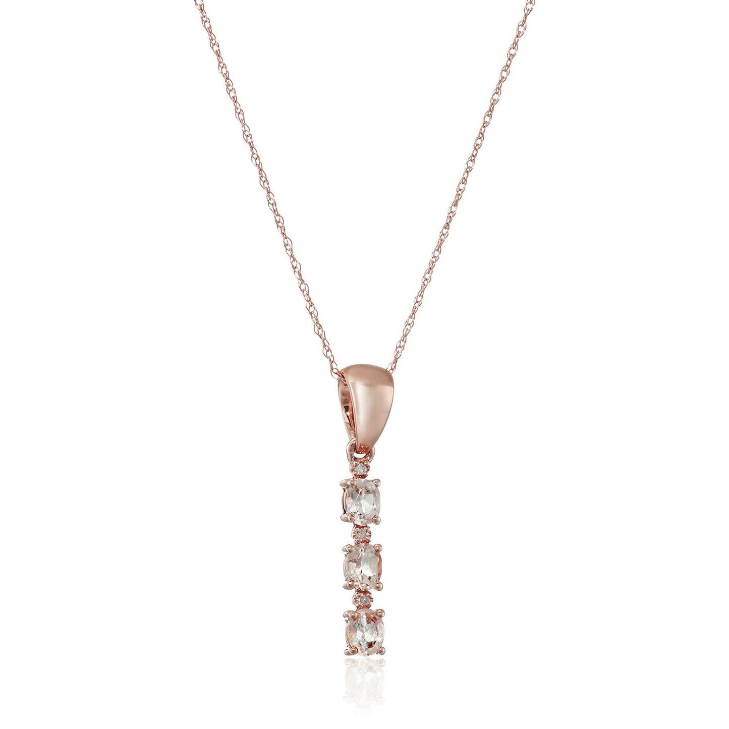 10k Rose Gold Morganite and Diamond Accented 3-Stone Pendant Necklace, 18" - pinctore