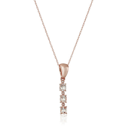 10k Rose Gold Morganite and Diamond Accented 3-Stone Pendant Necklace, 18" - pinctore