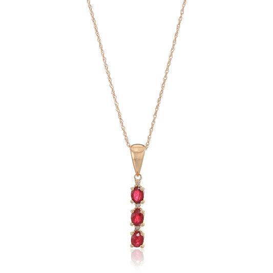 10k Rose Gold Genuine Ruby And Diamond 3-Stone Pendant Necklace, 18" - pinctore