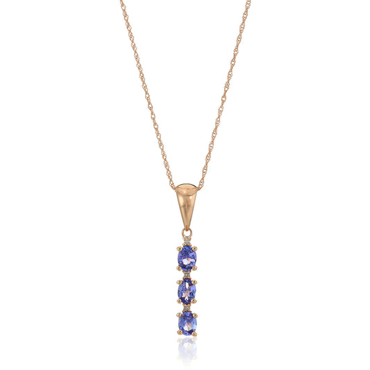 10k Rose Gold Tanzanite And Diamond 3-Stone Pendant Necklace, 18" - pinctore