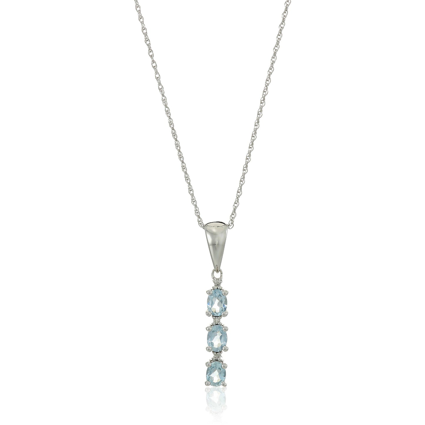 10k White Gold Aquamarine And Diamond 3-Stone Pendant Necklace, 18" - pinctore