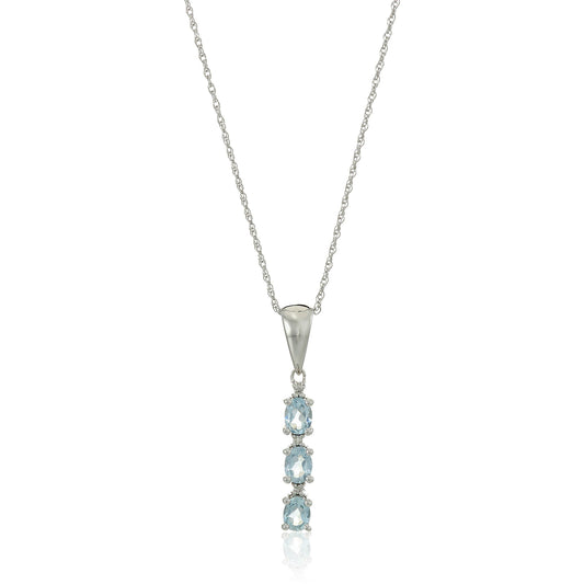 10k White Gold Aquamarine And Diamond 3-Stone Pendant Necklace, 18" - pinctore