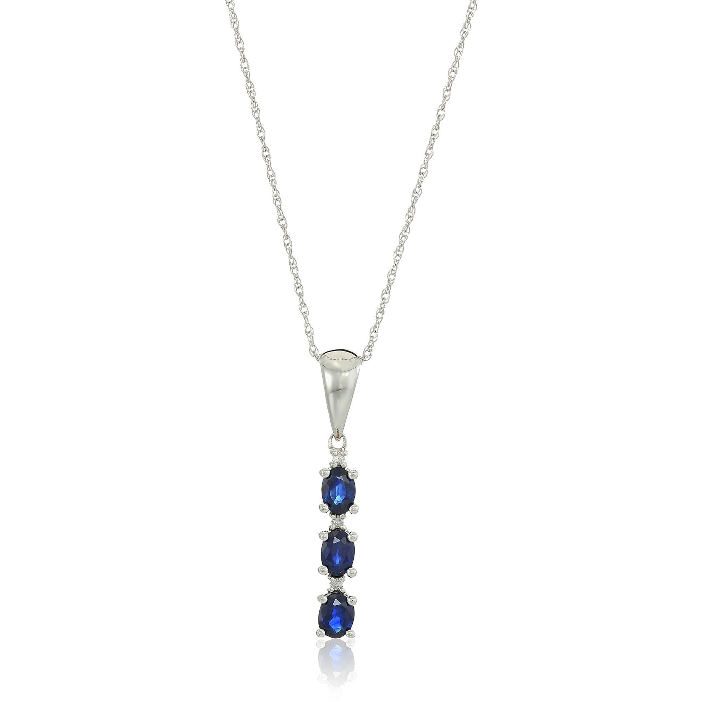 10k White Gold Genuine Blue Sapphire & Diamond Pendant Necklace, 18" - Pinctore
